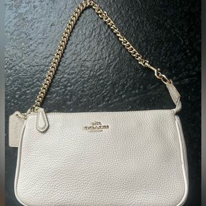 Coach creamy/white purse with adjustable gold chain strap